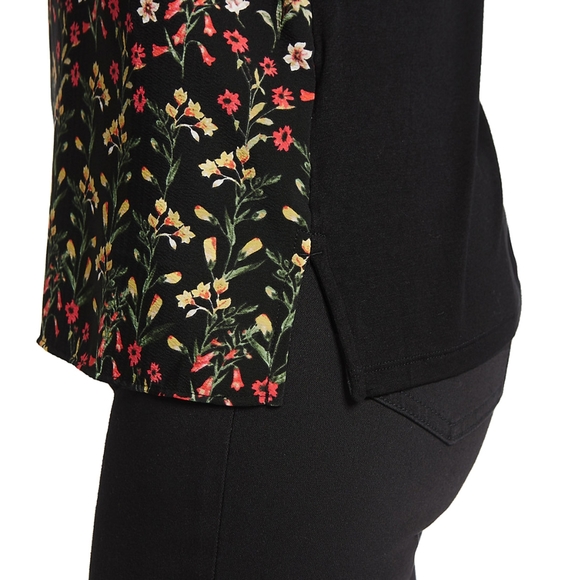 BLACK Floral Print Half Sleeve T-Shirt - Picture 2 of 4